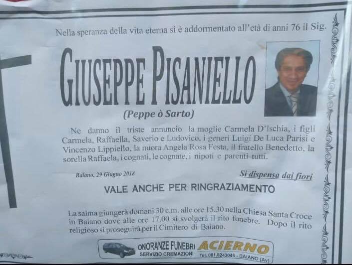 NON E PIU Baiano Lutto Giuseppe Pisaniello