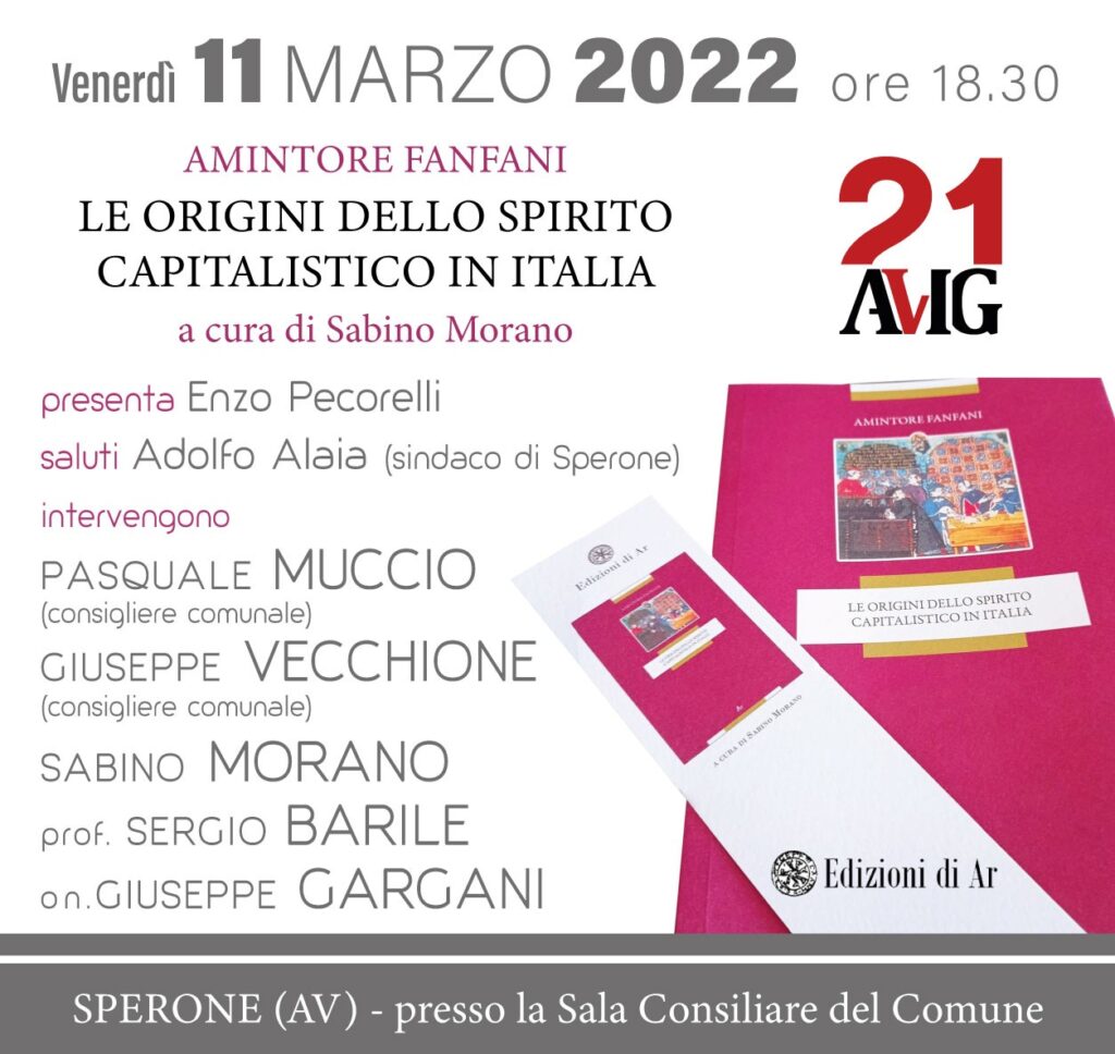 SPERONE.  Presentazione del testo dal titolo: Le origini dello spirito capitalistico in Italia   Amintore Fanfani