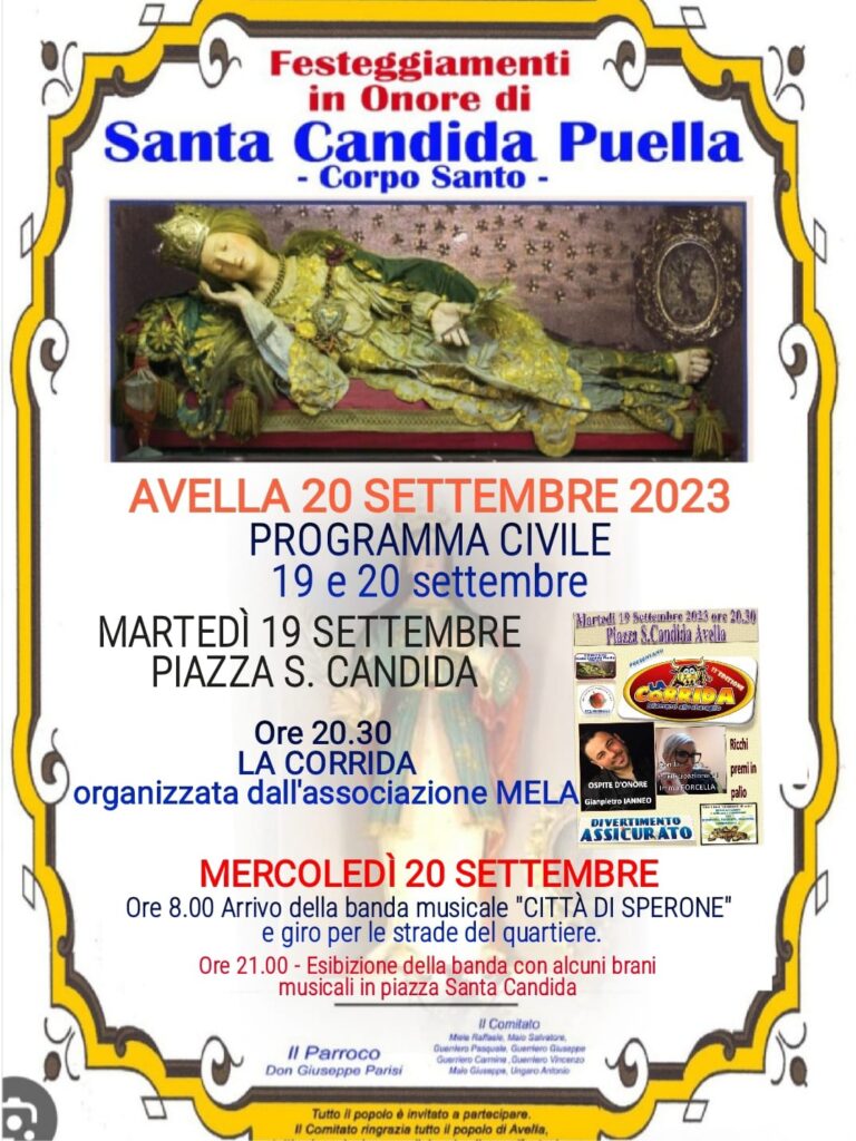 AVELLA. Festa Santa Candida, il 20 settembre i battenti e la processione