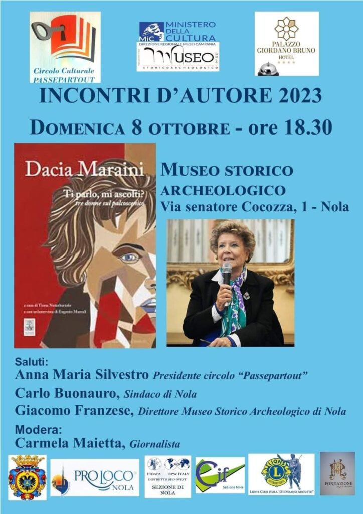 Nola, Circolo Passepartout: incontro d’autore con Dacia Maraini