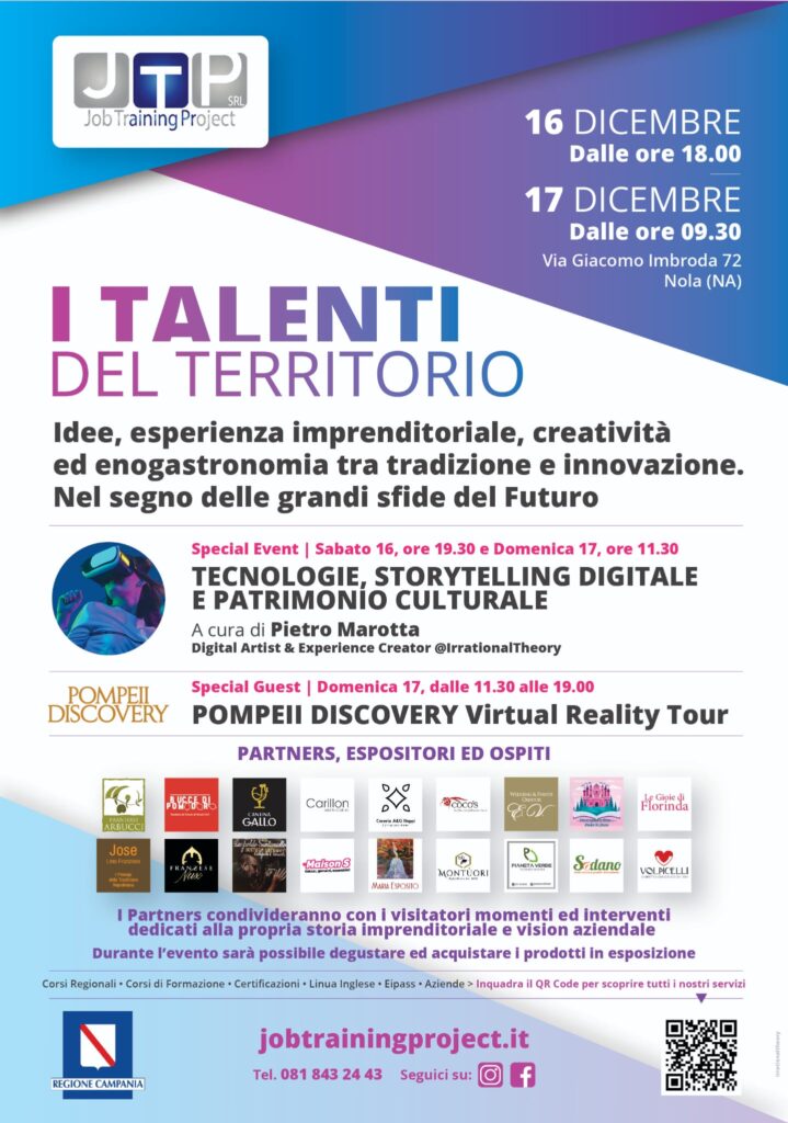 Nola, 16 e 17 dicembre: una due giorni dedicata ai talenti del territorio. Esposizione di prodotti tipici e realtà immersiva: l’iniziativa è dell’ente di formazione regionale JTP