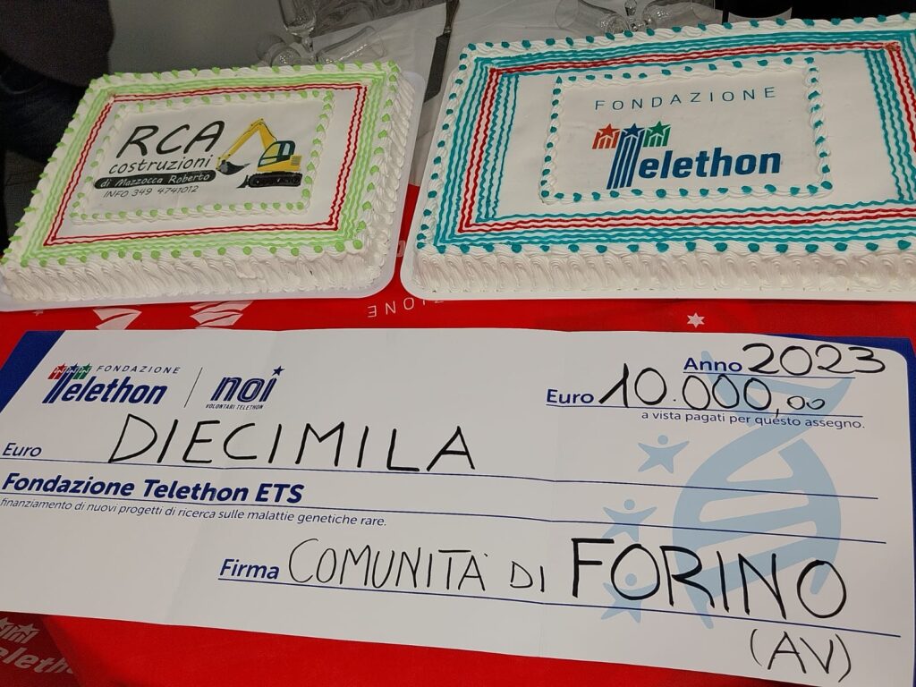 Forino (Av). Maratona Telethon 2023 .  Strepitoso successo, staccato un assegno da 10.000 euro per la ricerca scientifica