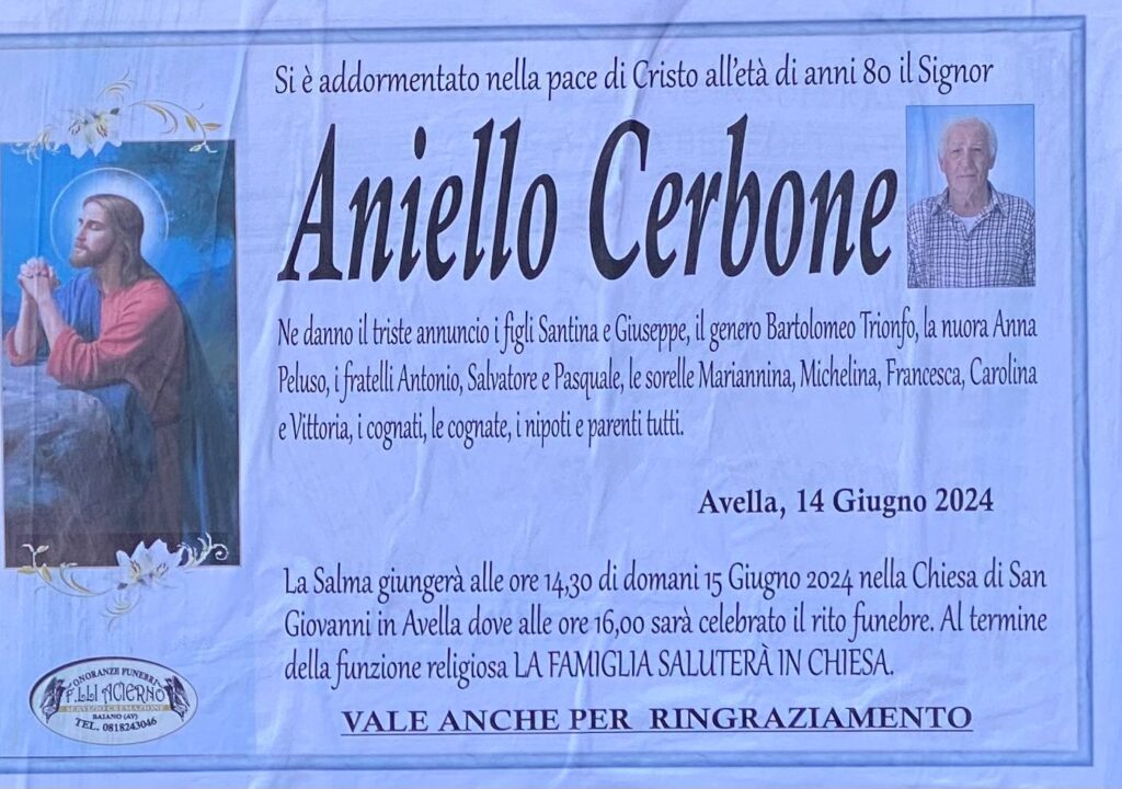 NON E PIU. Avella, lutto Aniello Cerbone