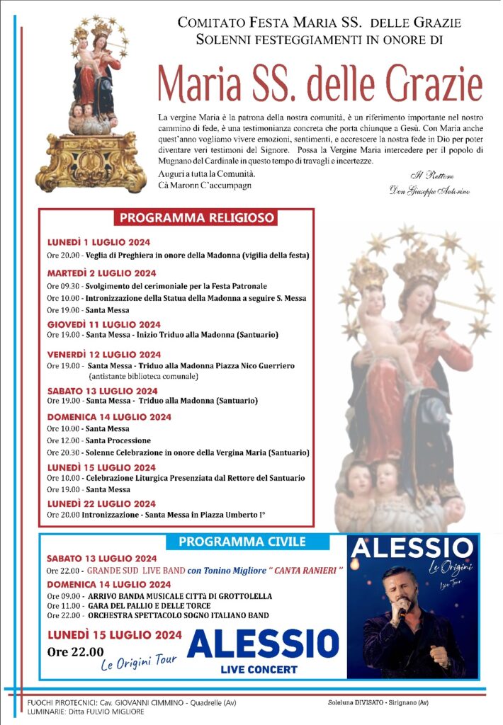 Ecco il Programma della Festa in onore di Maria Santissima delle Grazie a Mugnano del Cardinale