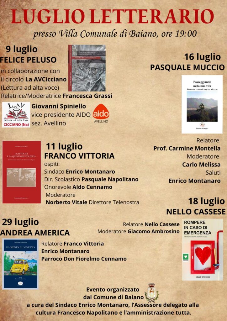 Luglio Letterario a Baiano: Un Mese di Cultura e Letteratura presso la Villa Comunale