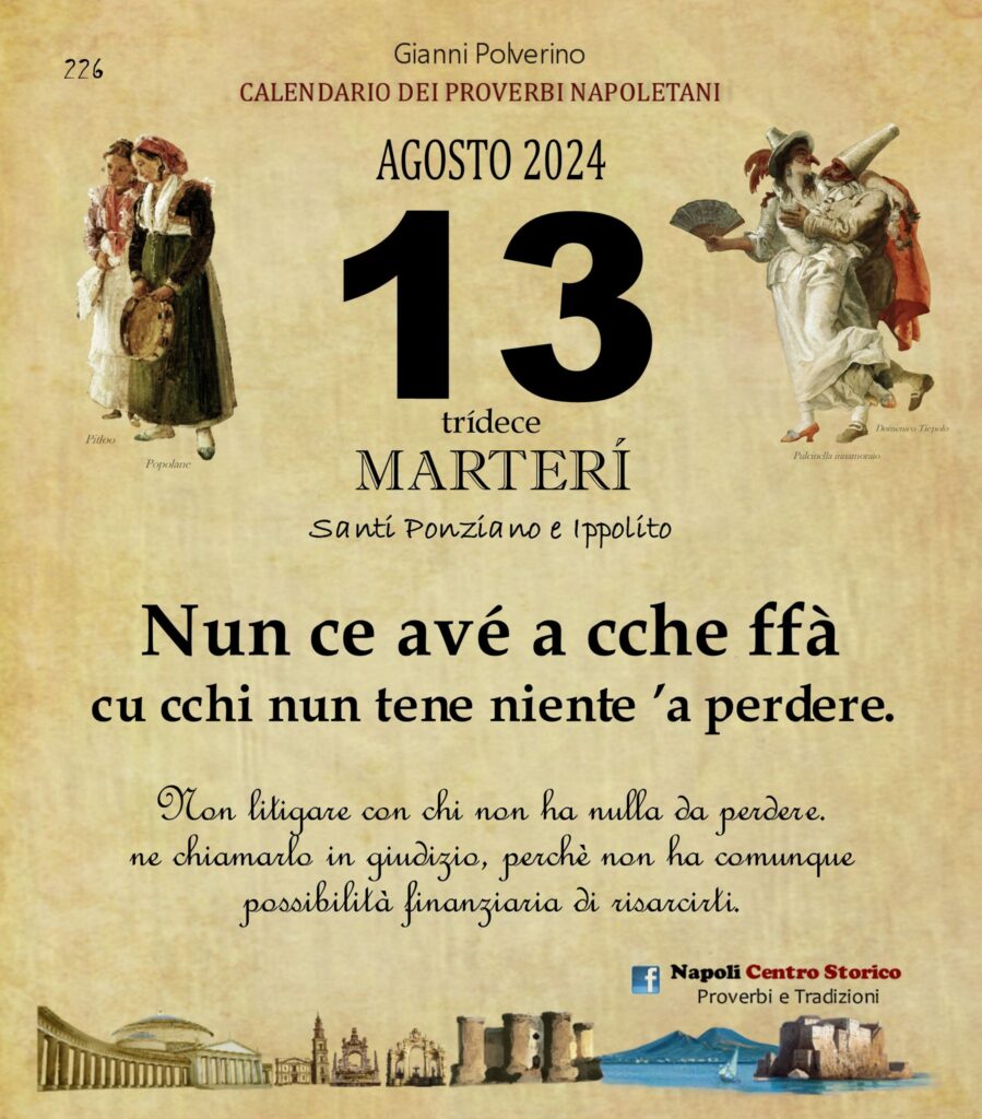 O PRUVERBIO D O JUORNO. Martedì 13 agosto 2024