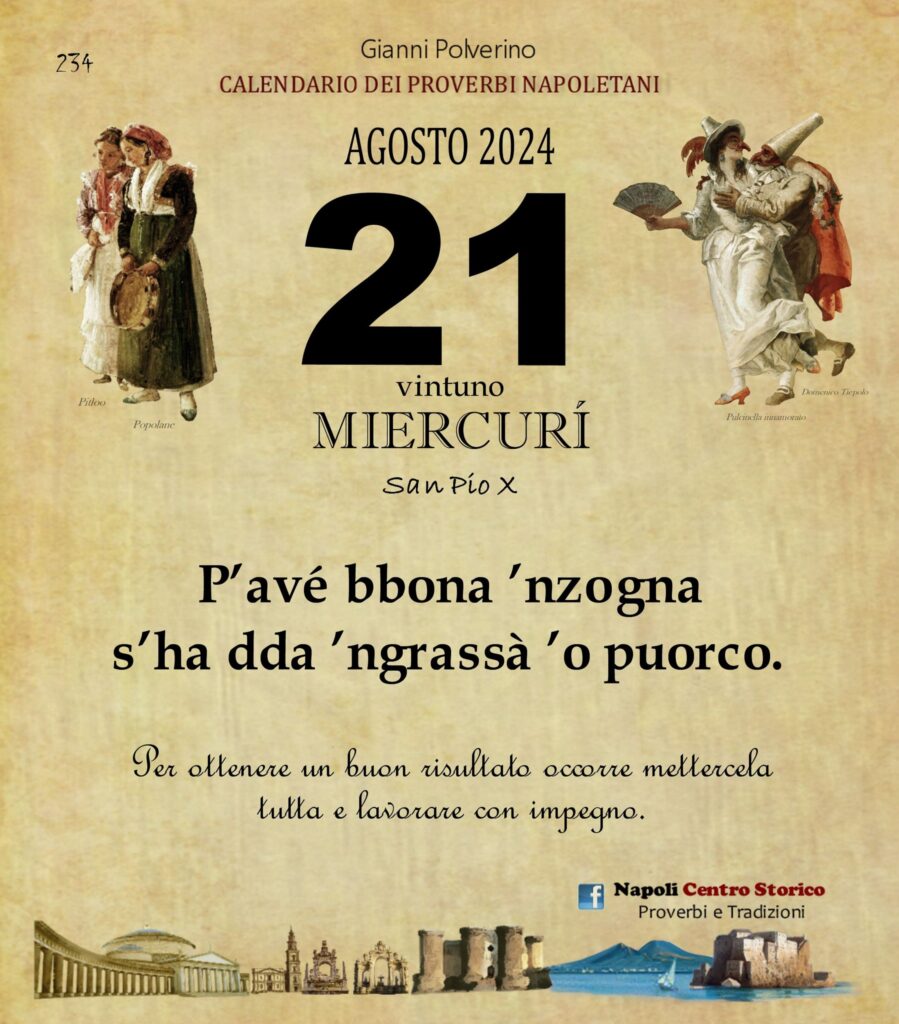 O PRUVERBIO D O JUORNO. Mercoledì 21 agosto 2024