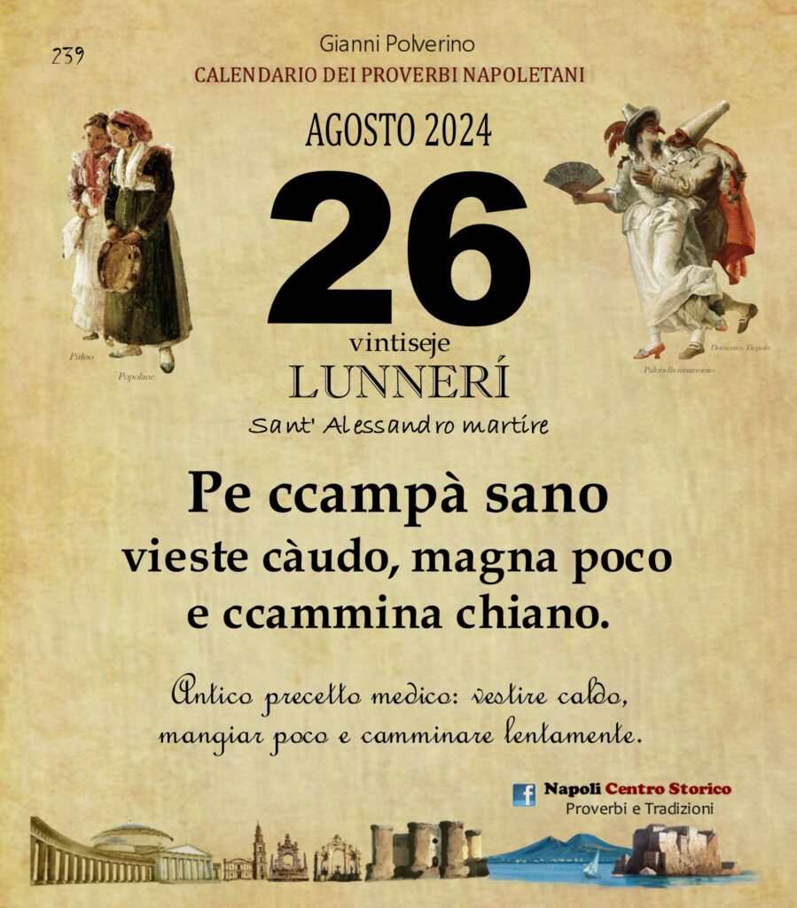 O PRUVERBIO D O JUORNO . Lunedì 26 agosto 2024