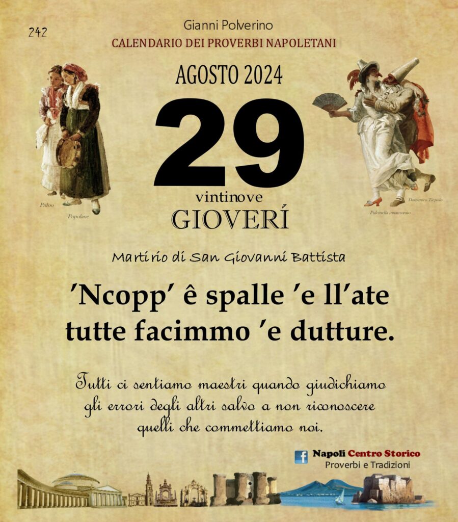 O PRUVERBIO D O JUORNO. Giovedì 29 agosto 2024