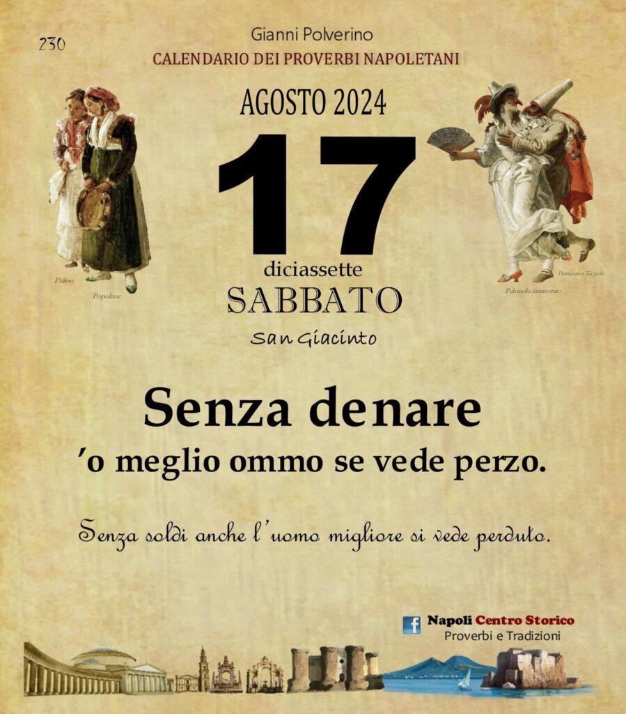 O PRUVERBIO D O JUORNO. Sabato 17 agosto 2024