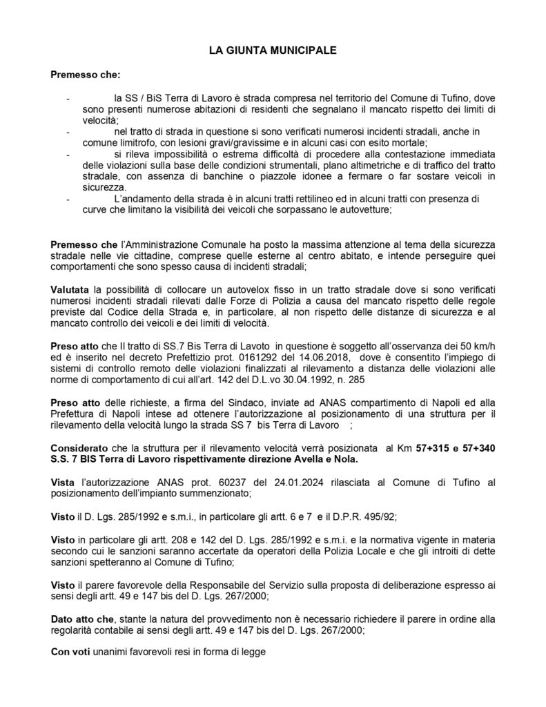 Delibera del Comune di Tufino: Nuovo Autovelox sulla SS 7 bis Terra di Lavoro scatena la rabbia degli automobilisti