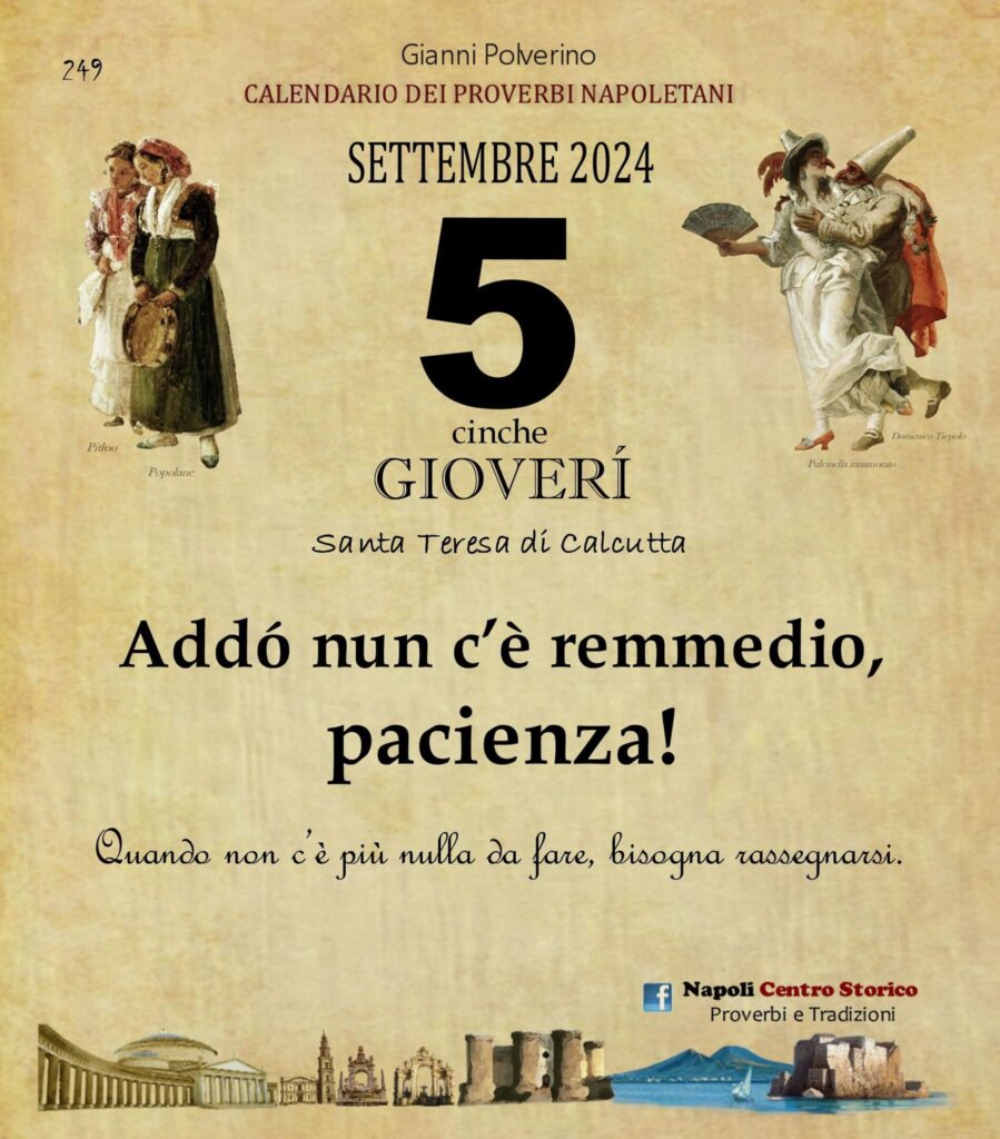 O PRUVERBIO D O JUORNO. Giovedì 4 settembre 2024