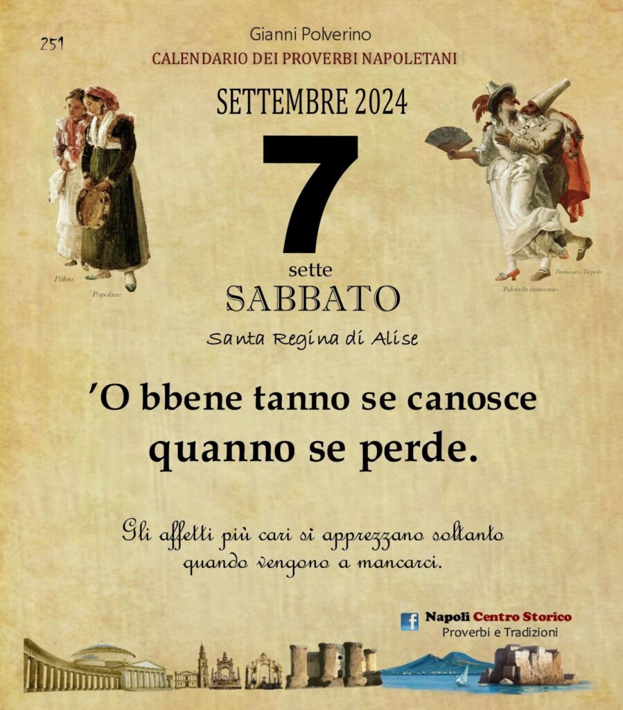 O PRUVERBIO D O JUORNO. Sabato 7 settembre 2024