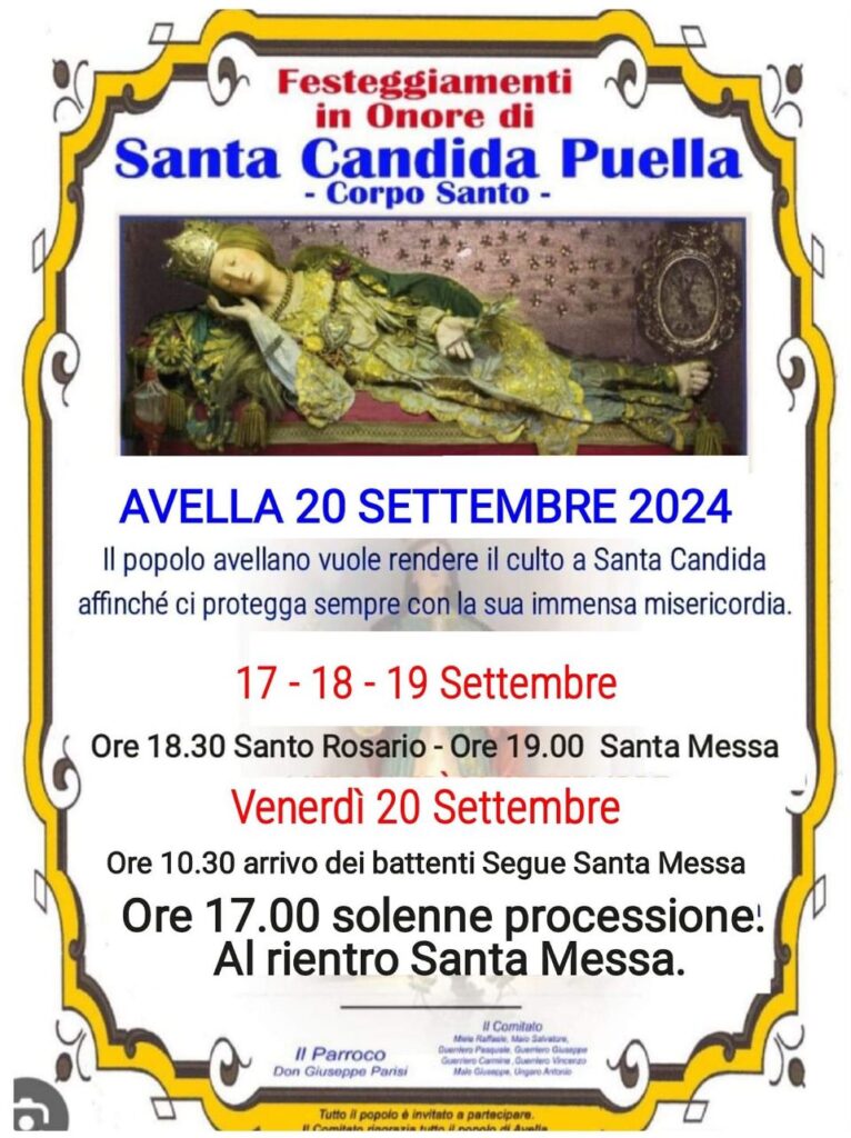 Festeggiamenti in onore di Santa Candida Puella ad Avella – 20 Settembre 2024