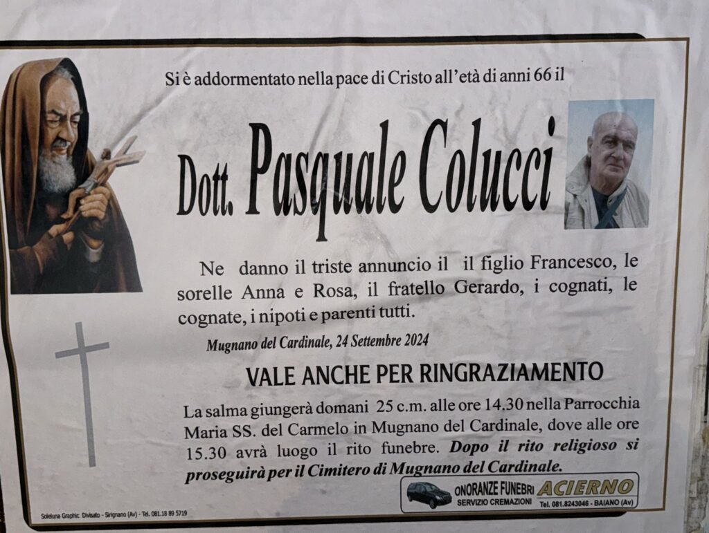 NON E PIU. Dott. Pasquale Colucci di anni 66