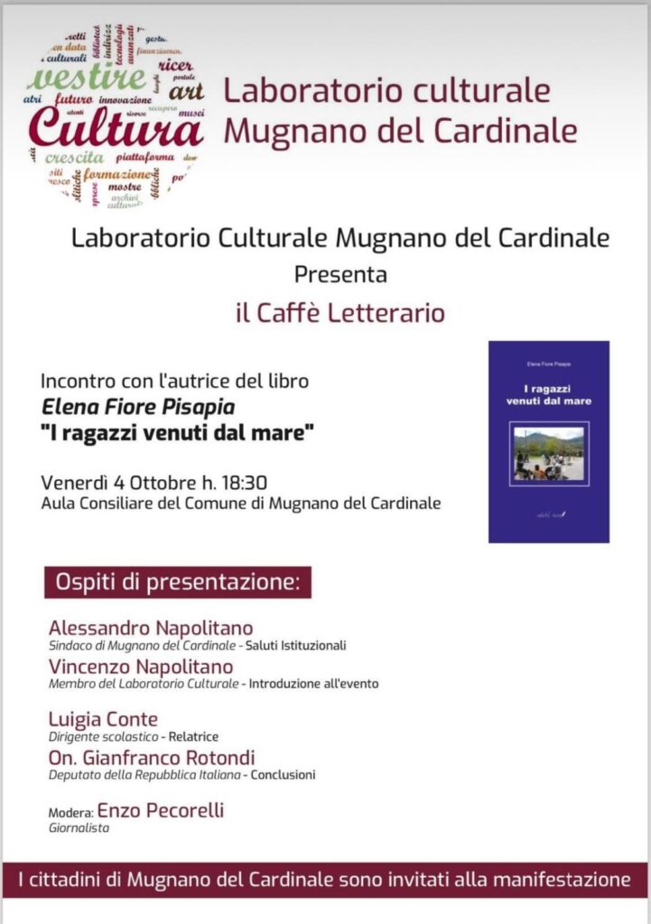 Mugnano del Cardinale: Incontro con lautrice Elena Fiore Pisapia al Caffè Letterario per la presentazione de I ragazzi venuti dal mare