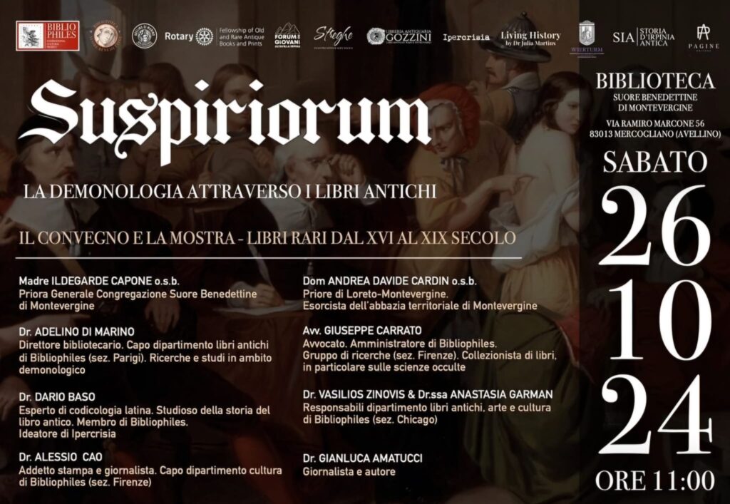 Mercogliano (AV)  Il 26 ottobre il convegno Suspiriorum tra demonologia e libri antichi