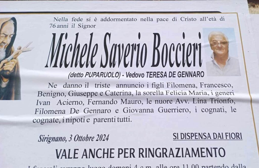 BAIANESE. Addio a Michele Saverio Boccieri, Puparuolo: una vita dedicata allortofrutta del mandamento baianese