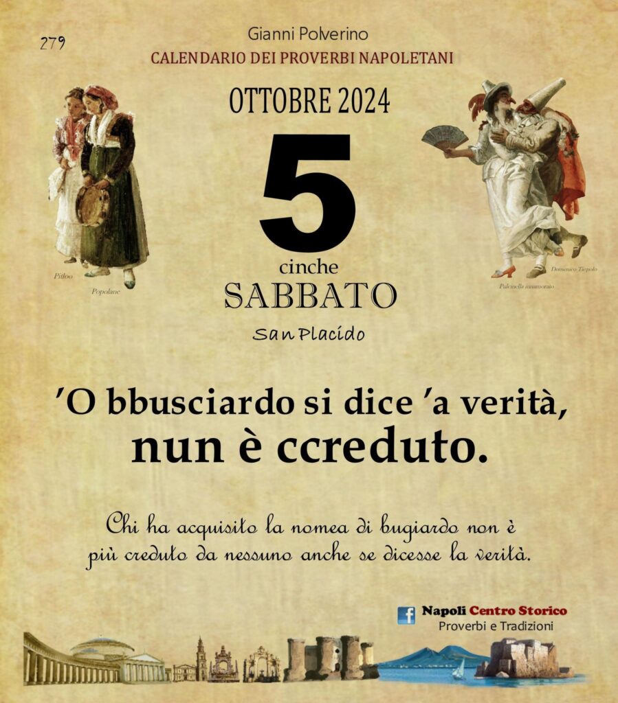 O PRUVERBIO D O JUORNO. Sabato 5 ottobre 2024