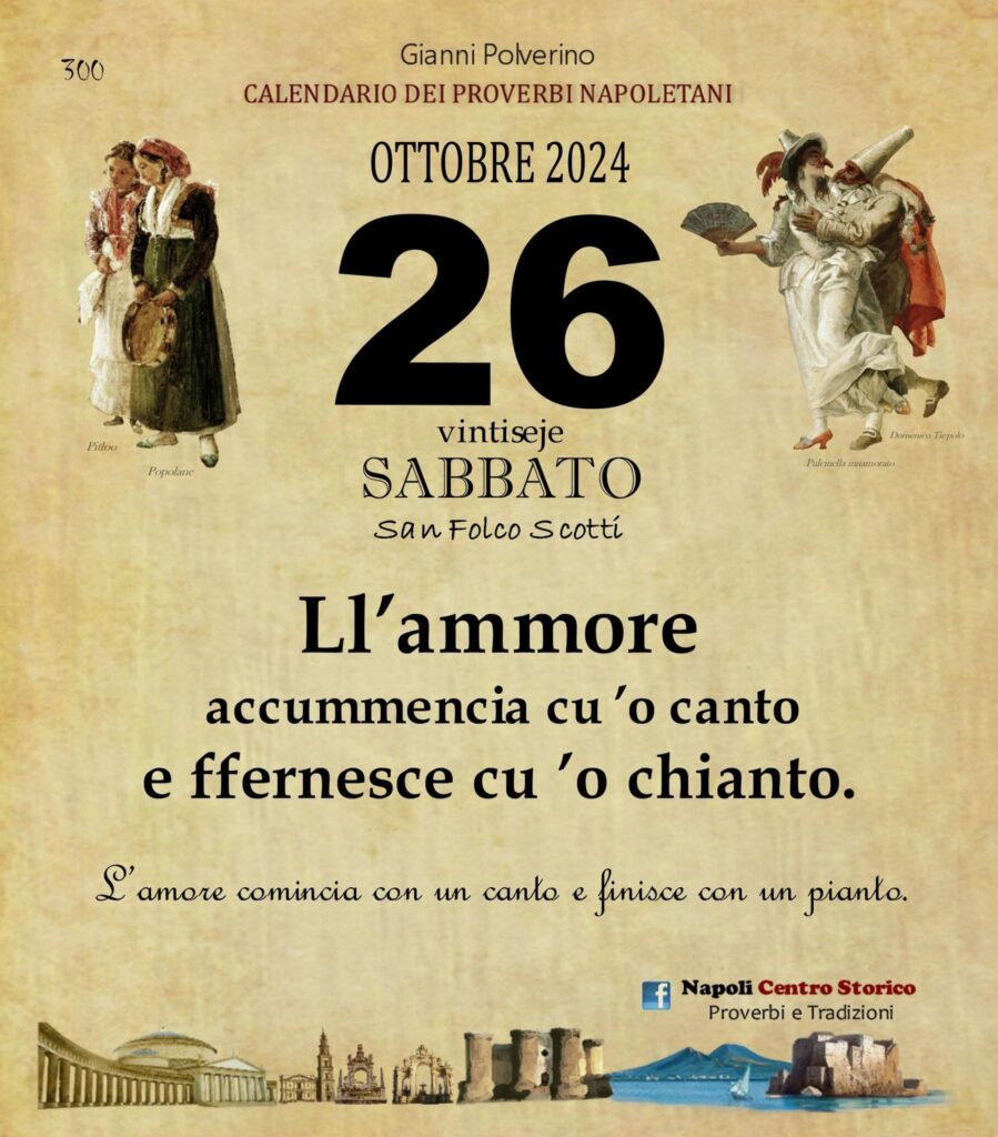 O PRUVERBIO D O JUORNO. Sabato 26 ottobre 2024