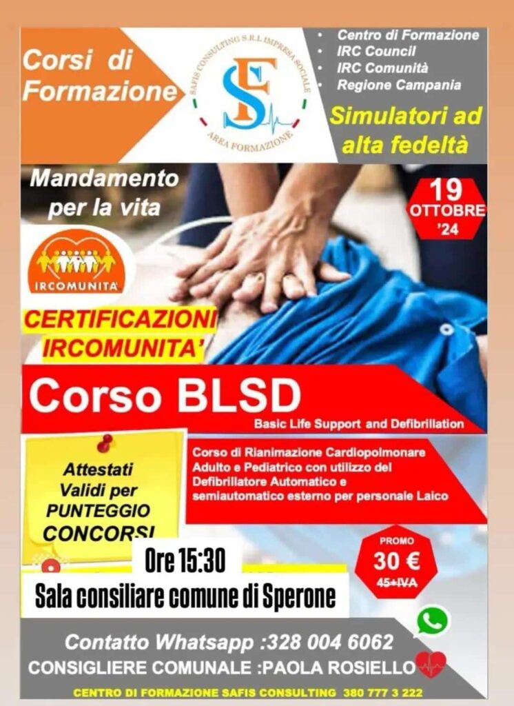 Corso BLSD a Sperone il 19 ottobre: Formazione Salvavita con Certificazione IRC Comunità