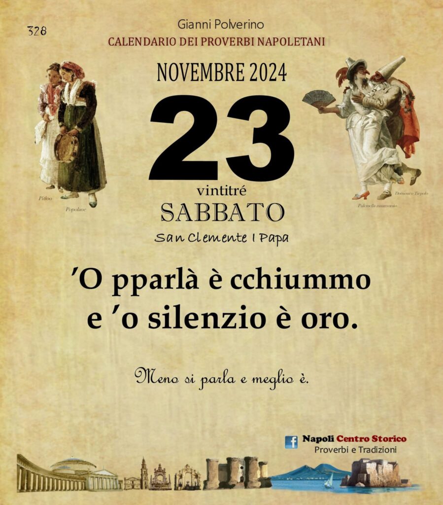 O PRUVERBIO D O JUORNO. Sabato 23 novembre 2024