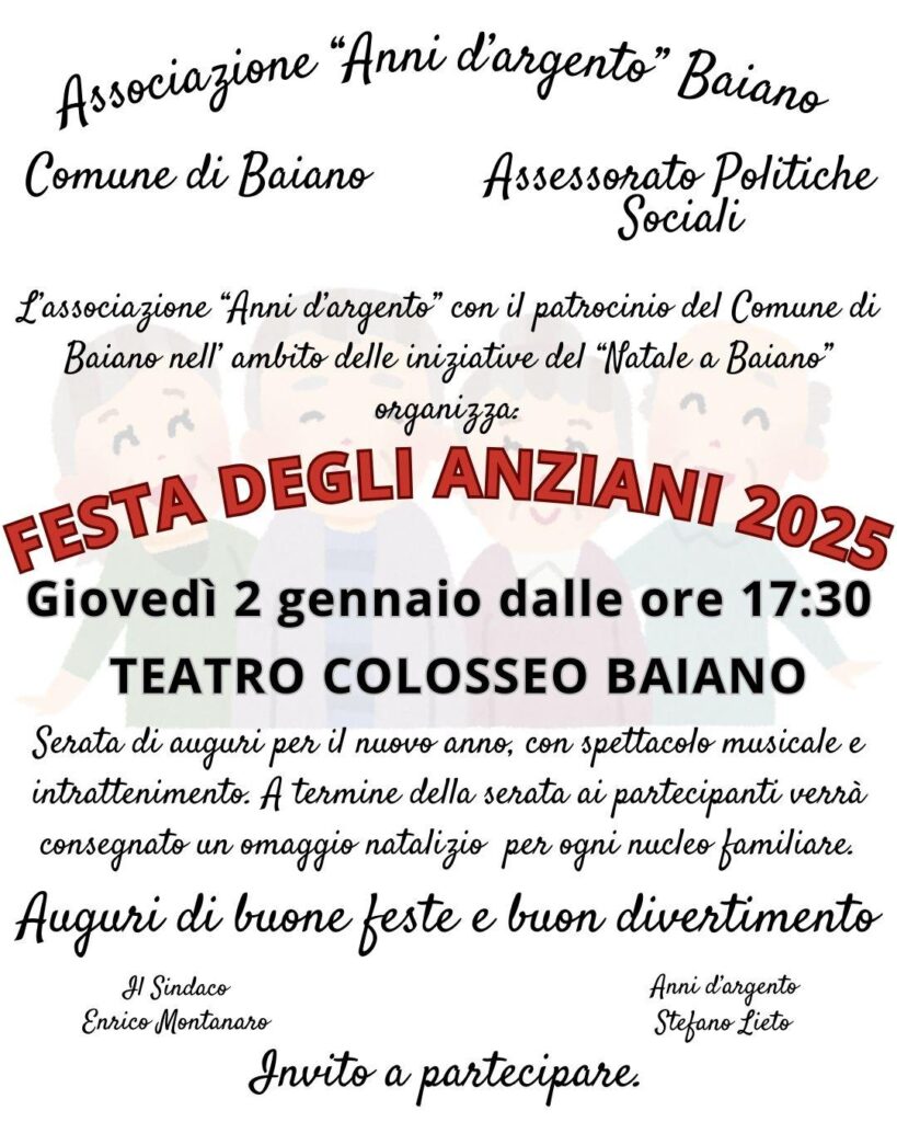 Festa degli Anziani 2025: Una serata di gioia e auguri al Teatro Colosseo di Baiano