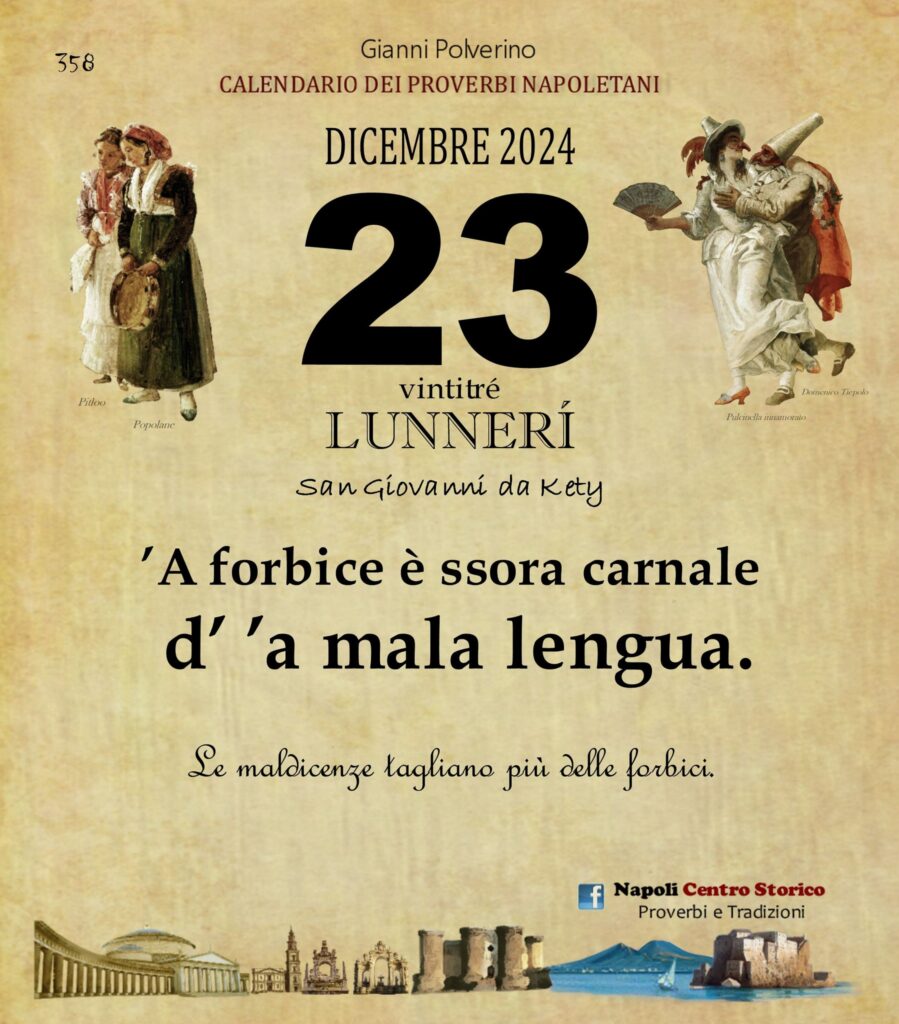 O PRUVERBIO D O JUORNO. Lunedì 23 dicembre 2024