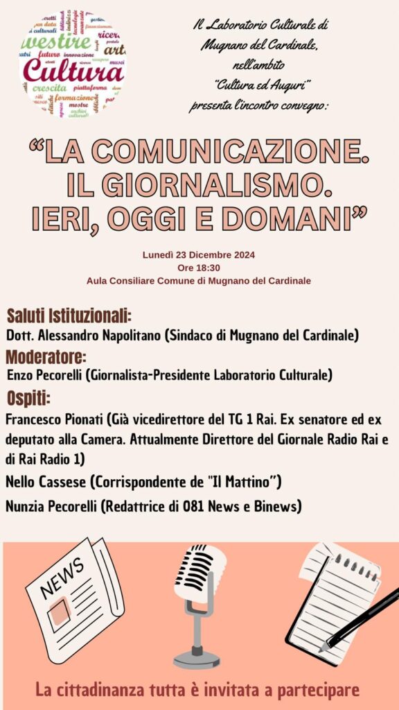 Mugnano del Cardinale: Convegno su “La Comunicazione. Il Giornalismo. Ieri, Oggi e Domani”