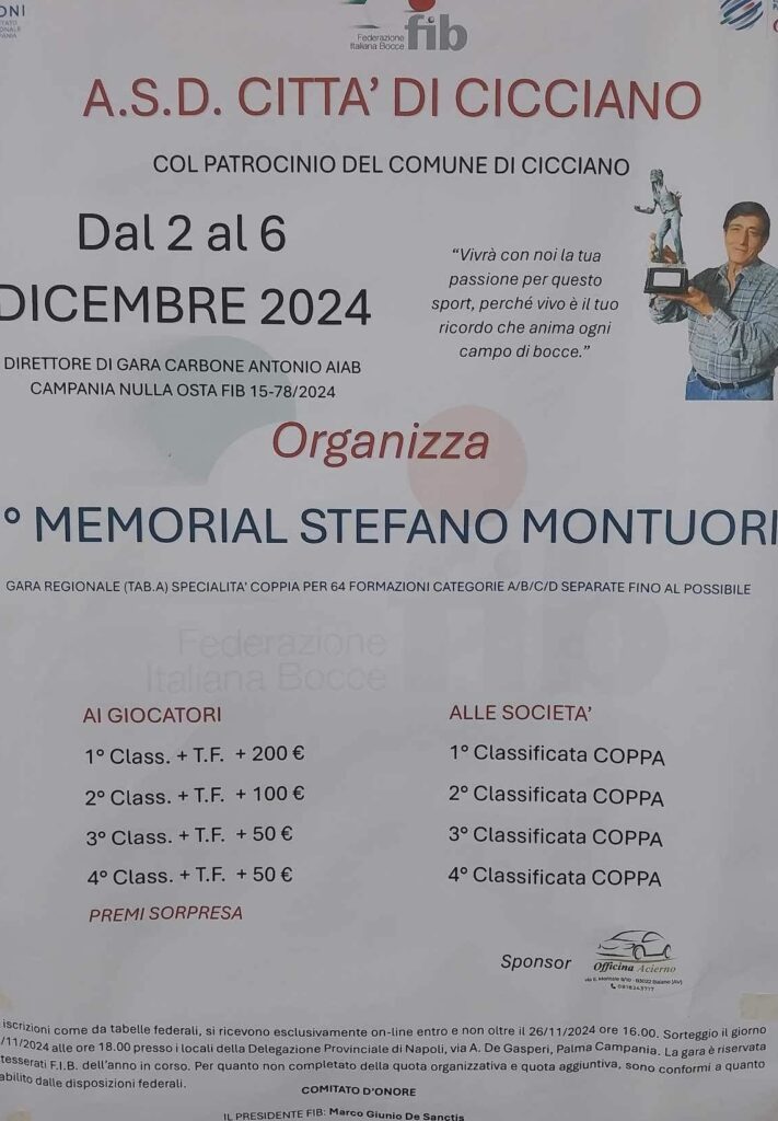 A.S.D. Città di Cicciano organizza il 1° Memorial Stefano Montuori