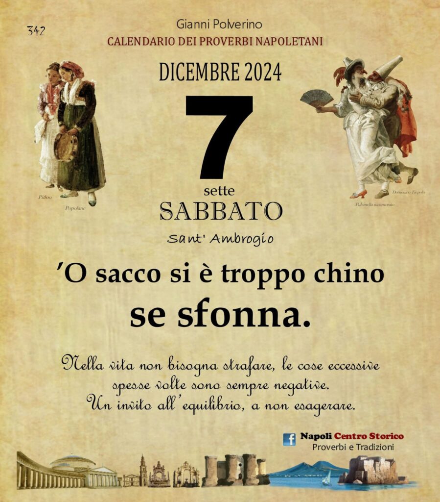 O PRUVERBIO D O JUORNO. Sabato 7 dicembre 2024