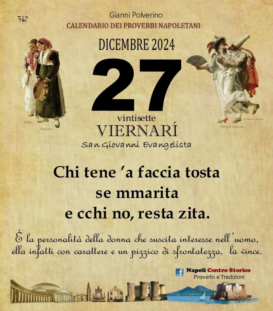 O PRUVERBIO D O JUORNO. Venerdì 27 dicembre 2024