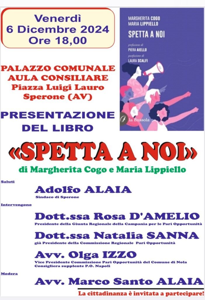 Presentazione del libro Spetta a Noi a Sperone il 6 dicembre 2024