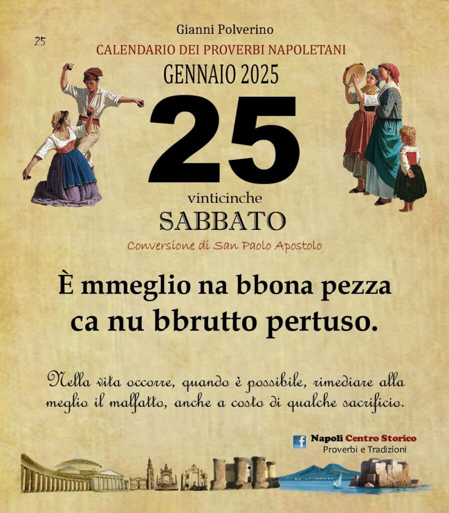 O PRUVERBIO D O JUORNO. Sabato 25 gennaio 2025