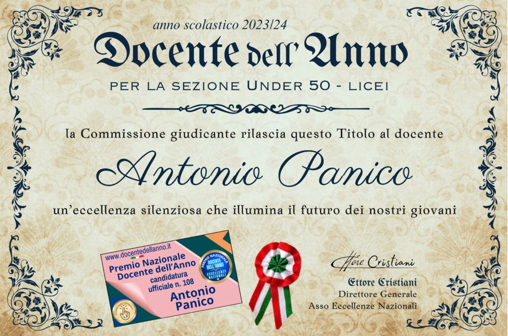 CICCIANO. Il Prof. Antonio Panico nominato Docente dellAnno: uneccellenza che illumina il futuro dei giovani