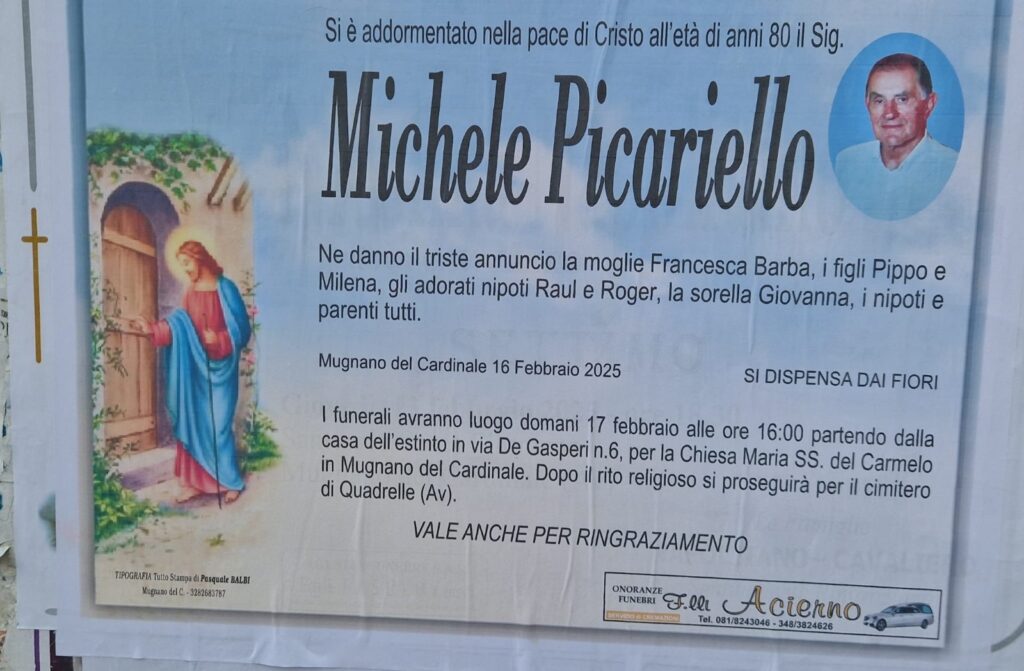 NON È PIÙ. Quadrelle, lutto Michele Picariello