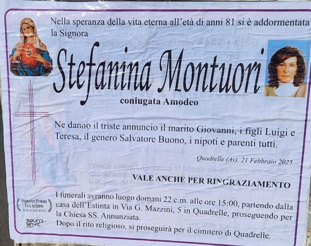 NON È PIU’. Quadrelle, lutto Stefanina Montuori