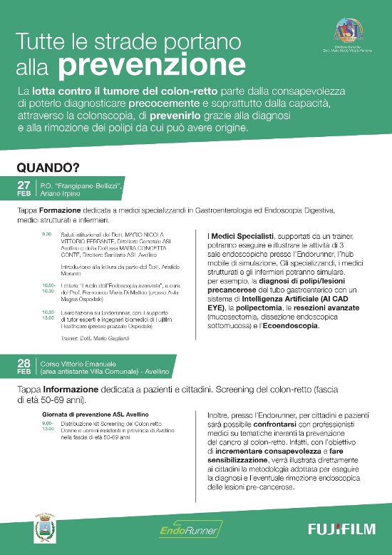 Tutte le strade portano alla prevenzione – Due giorni di formazione e sensibilizzazione sul tumore del colon retto ad Ariano Irpino e Avellino