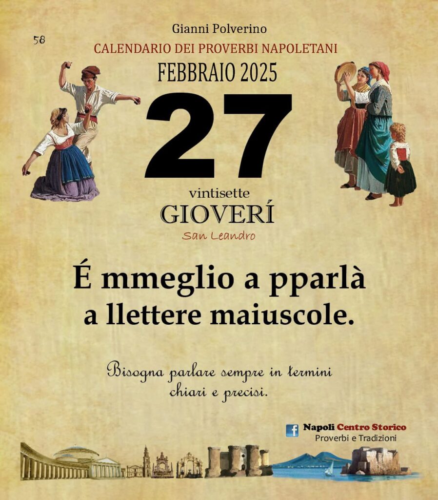 O PRUVERBIO D O JUORNO. Giovedì 27 febbraio 2025