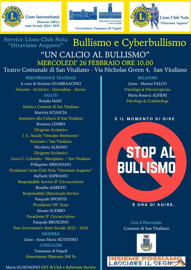 Un Calcio al Bullismo: Il Lions Club Nola Ottaviano in prima linea contro il Bullismo e il Cyberbullismo