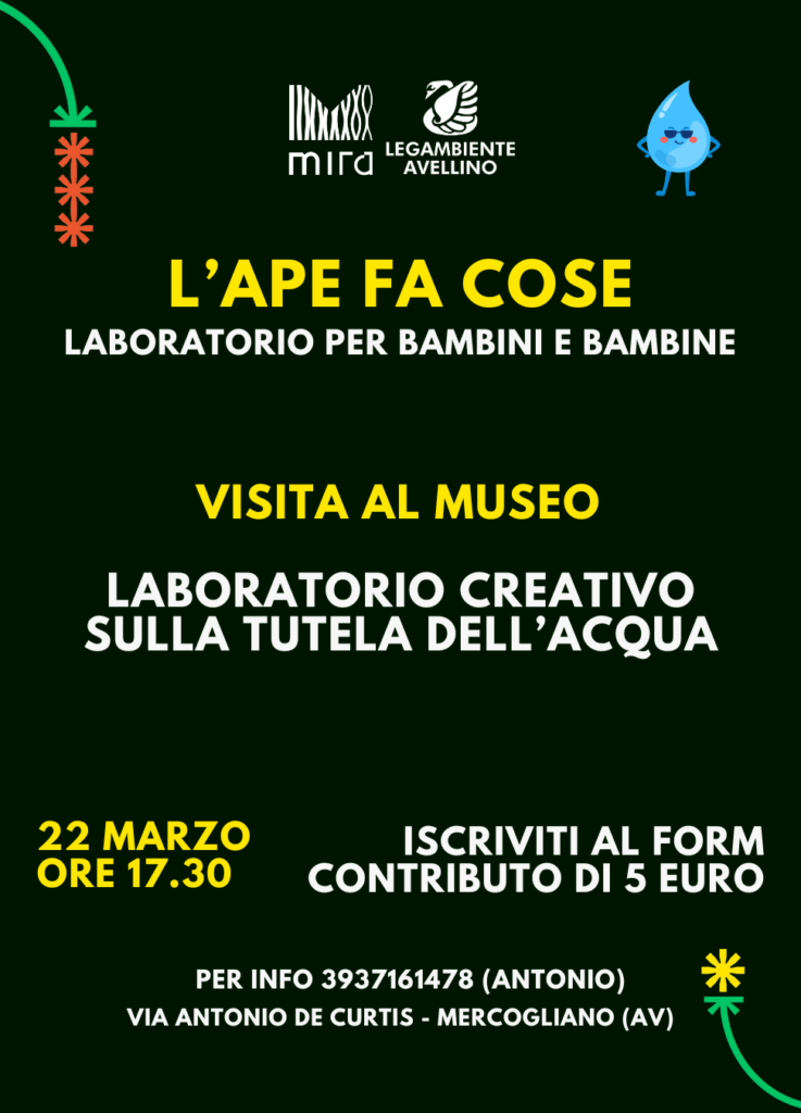 Museo M.I.R.A., Legambiente Avellino organizza un nuovo laboratorio per bambini e bambine sulla tutela dell’acqua