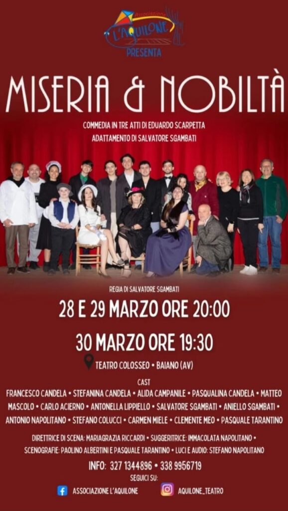 “Miseria & Nobiltà in scena a Baiano: un grande evento teatrale con l’Associazione L’Aquilone