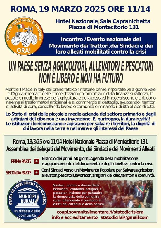 Il Movimento dei Trattori a Roma il 19 marzo: agricoltori e sindaci uniti per chiedere lo stato di crisi e riforme