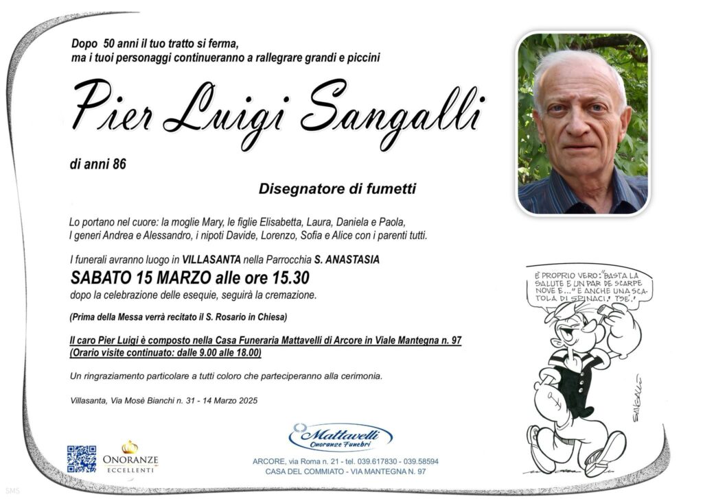 Addio a Pierluigi Sangalli: Il Maestro del Fumetto che ha Trasformato Braccio di Ferro e Olivia