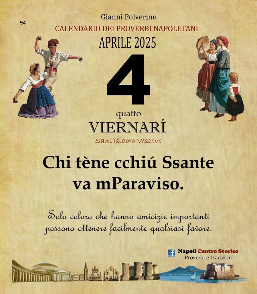 O PRUVERBIO D O JUORNO.  Venerdì 4 aprile 2025