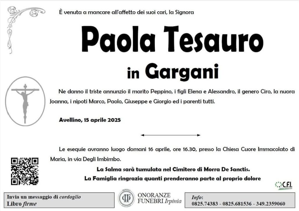 AVELLINO. Lutto per l’onorevole Giuseppe Gargani: è scomparsa la moglie Paola Tesauro