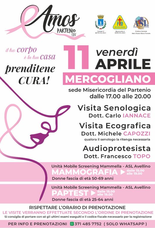 GIORNATA DI PREVENZIONE PROMOSSA  DA ASL DI AVELLINO E AMOS PARTENIO ODV VISITE GRATUITE E SCREENING ONCOLOGICI